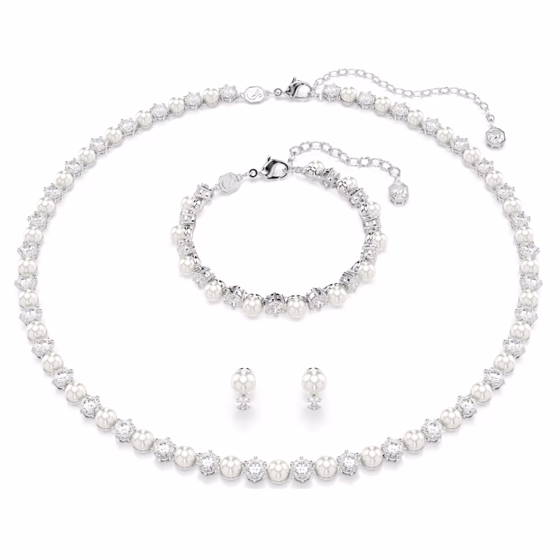 Swarovski  Matrix Set Kristallperle, Rundschliff, Weiß, Rhodiniert
